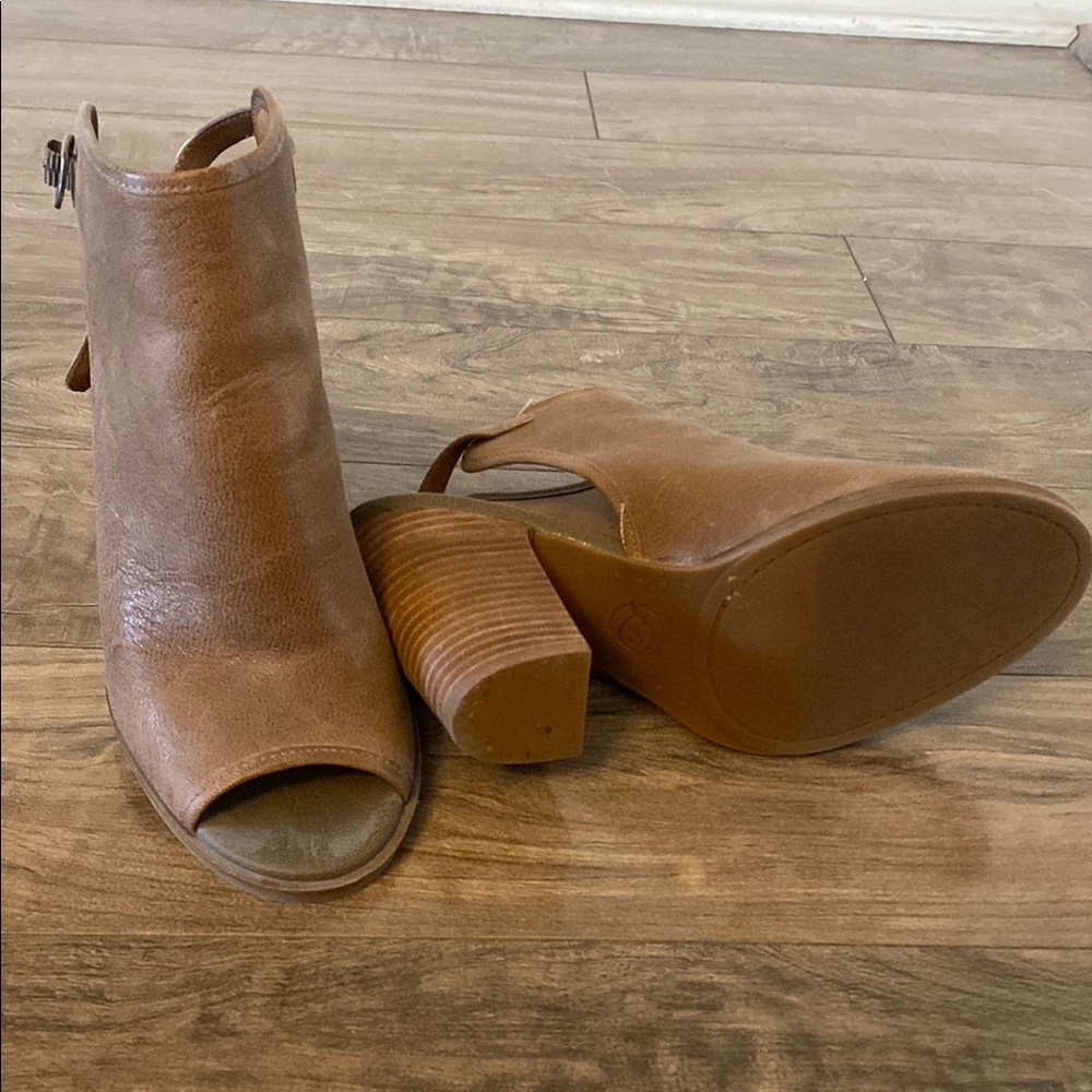 Lucky Brand Brown Peep-Toe Band Heeled Bootie